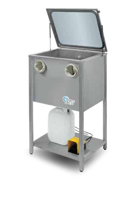 Serie Easy Wash vasche lava pezzi manuali sicure con guanti a manicotto protezione operatore